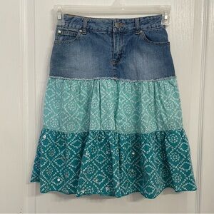Faded Glory Denim and Teal Tiered Skirt Kids Size 12 Country Western Y2K